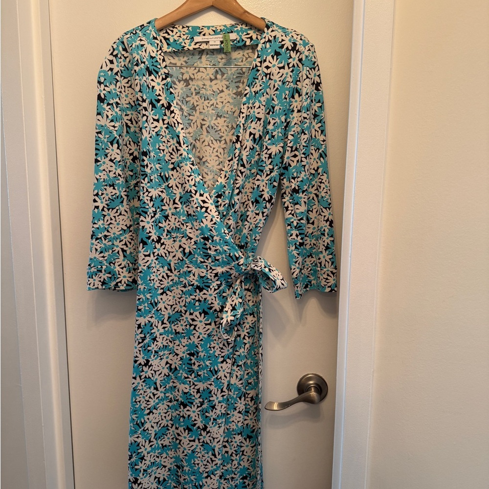 Floral Wrap Dress in Blue and White
